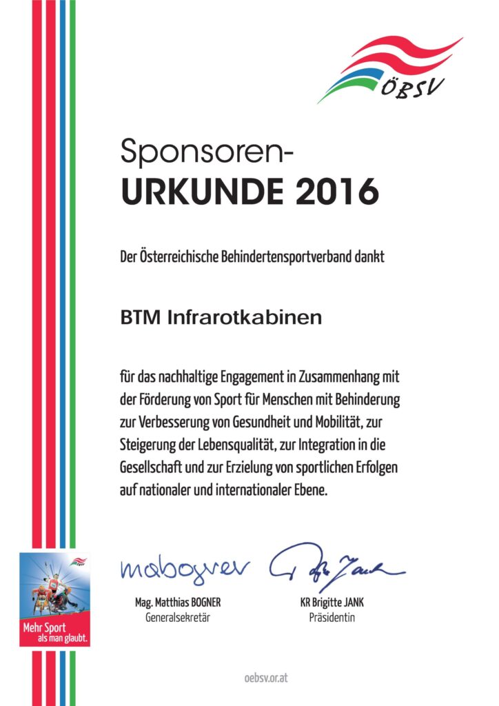 BTM Infrarotkabinen - Urkunde-2016